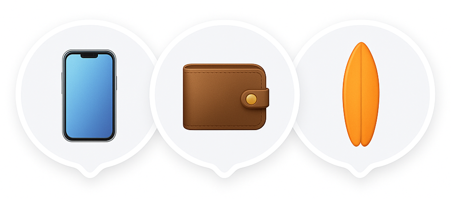 Phone, Wallet, and Surfboard