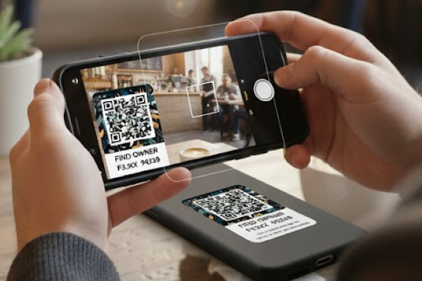 Phone camera scanning Findowner QR code sticker