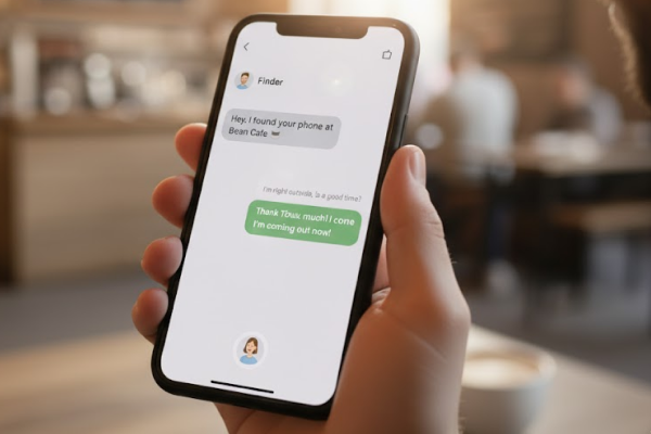 Chat conversation between finder and owner arranging return